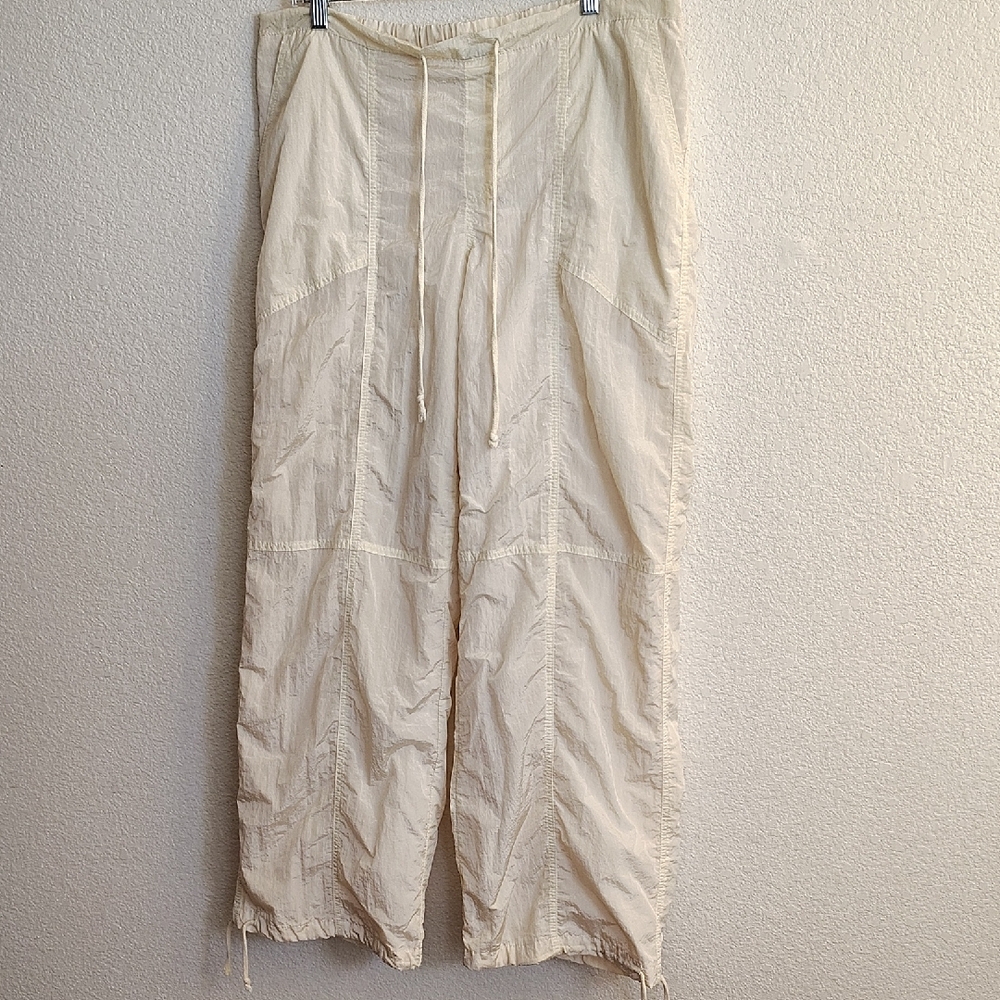 NEW Cream Parachute Drawstring Wide-Leg Pants B7